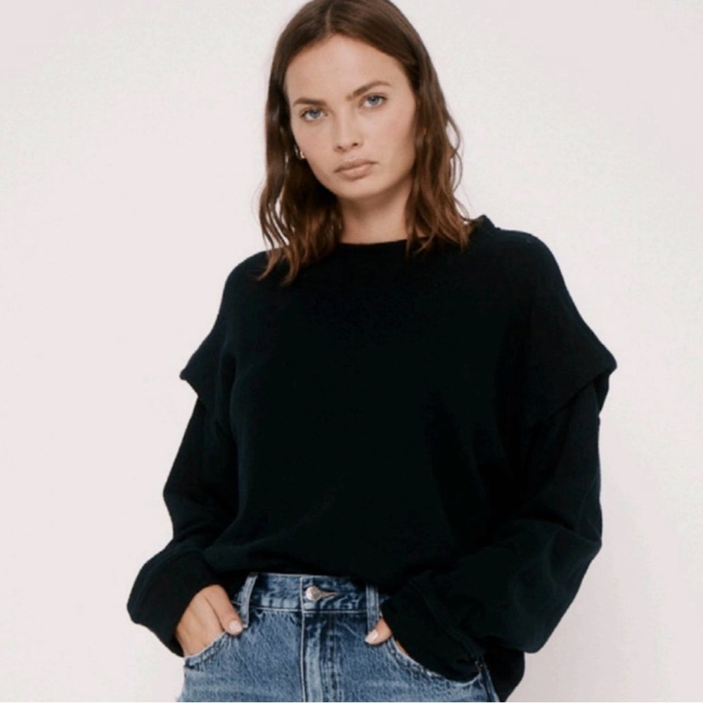 Pistola Ruffle Shoulder Sweatshirt Top Black Minimal Chic Size S